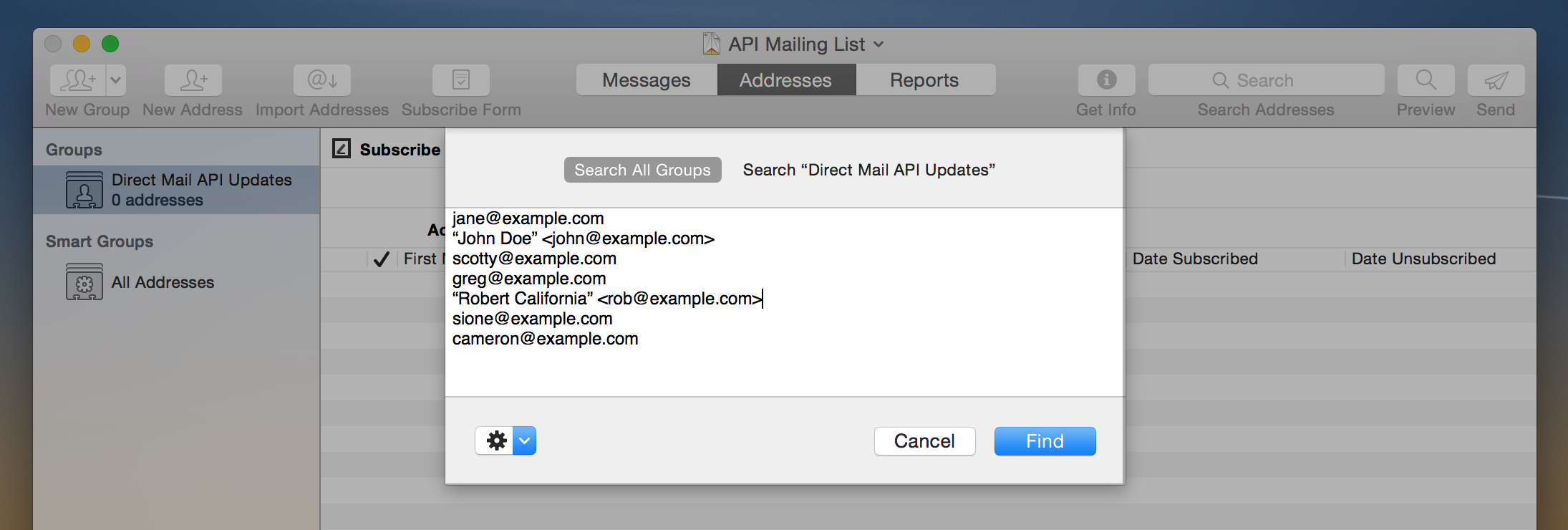 Screenshot of Find Addresses Matching List