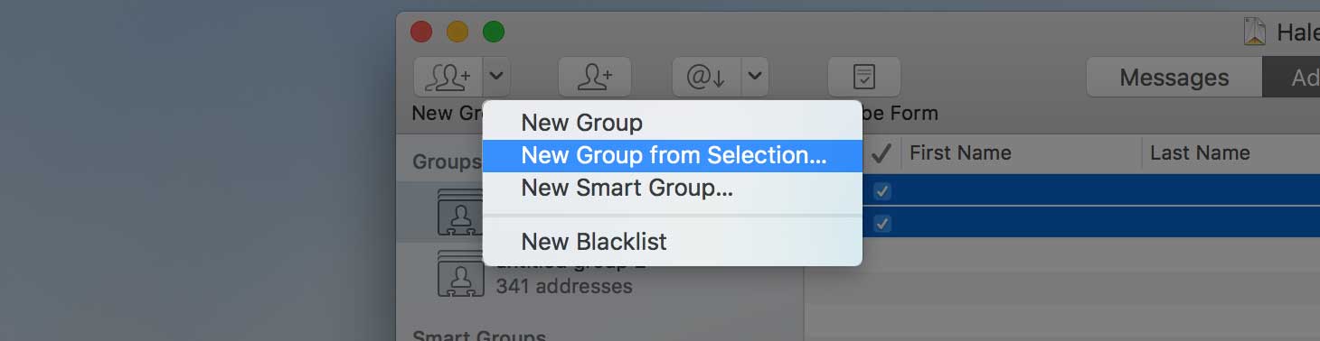 New Group from Selection menu item