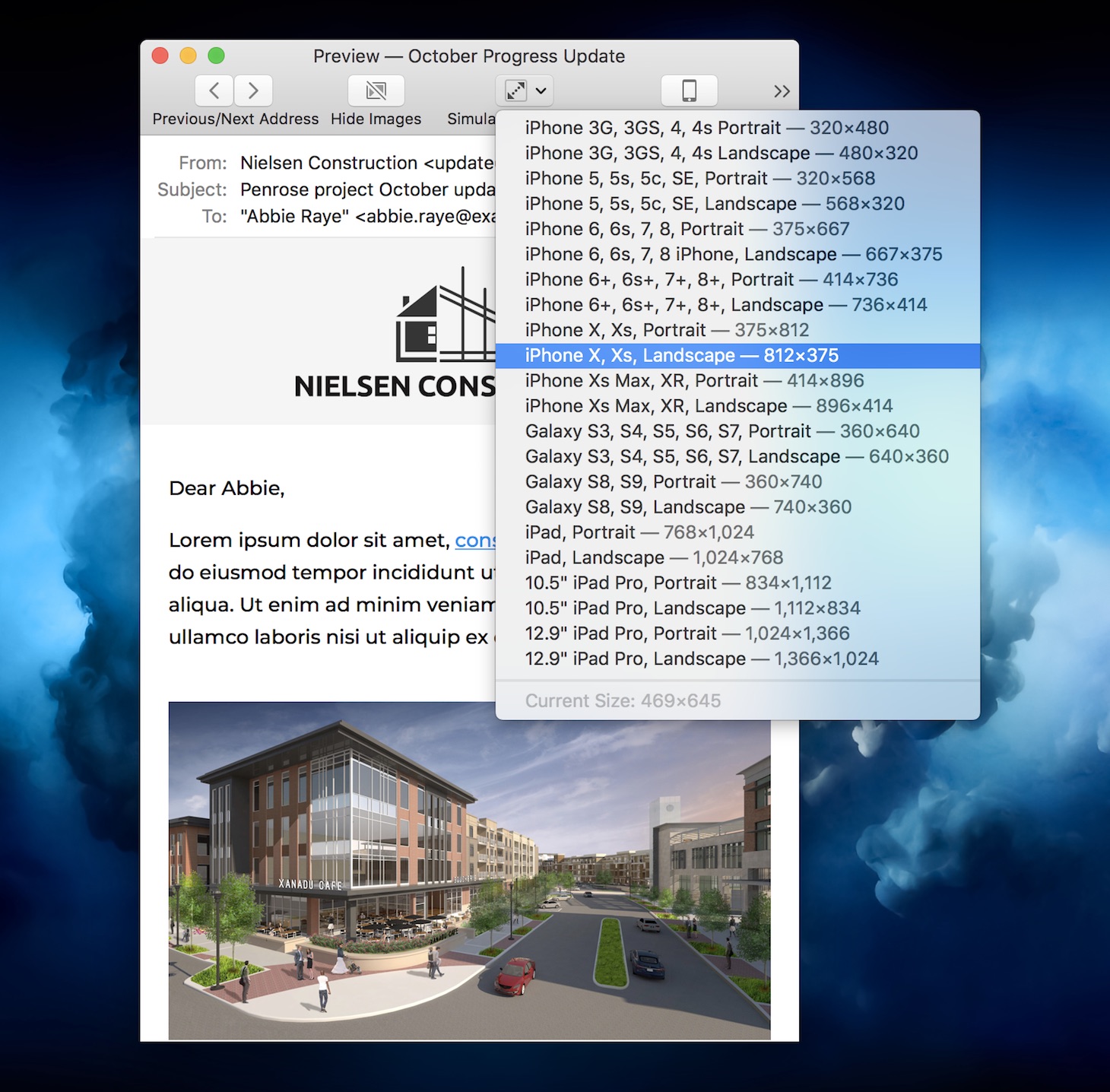 The Preview window in Direct Mail